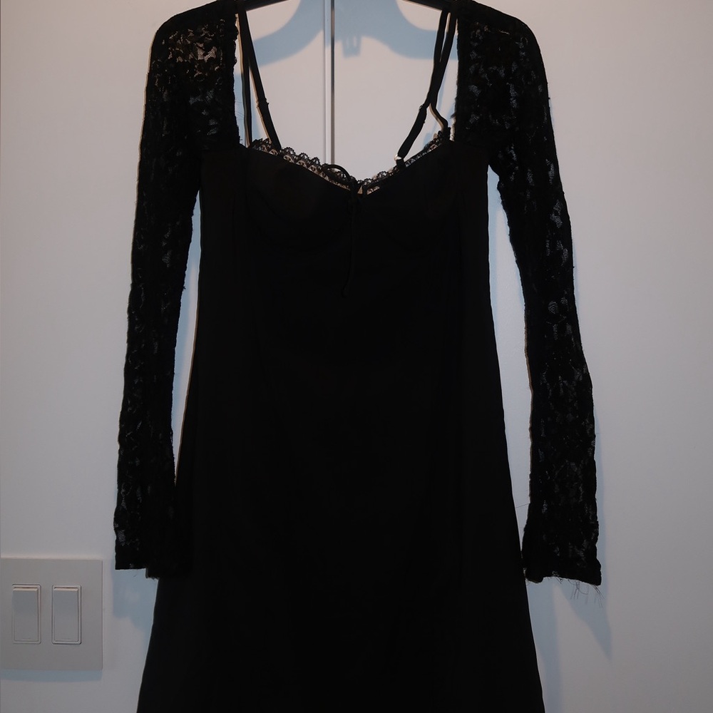 Princess Polly Black Lace Sleeve Slip Dress